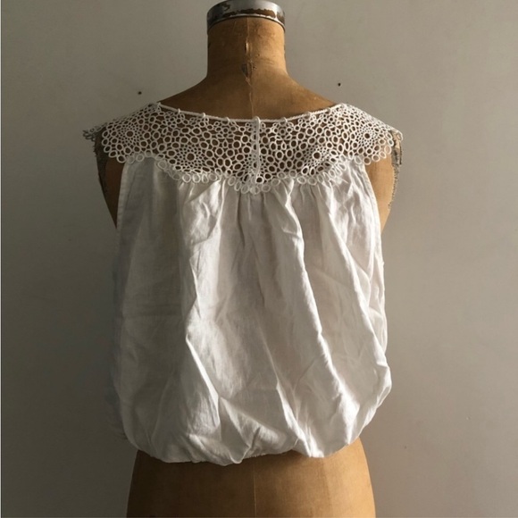 Free People] Off white Linen Cotton Crochet Tassel tie Crop Oversized Top Blouse - Picture 8 of 14